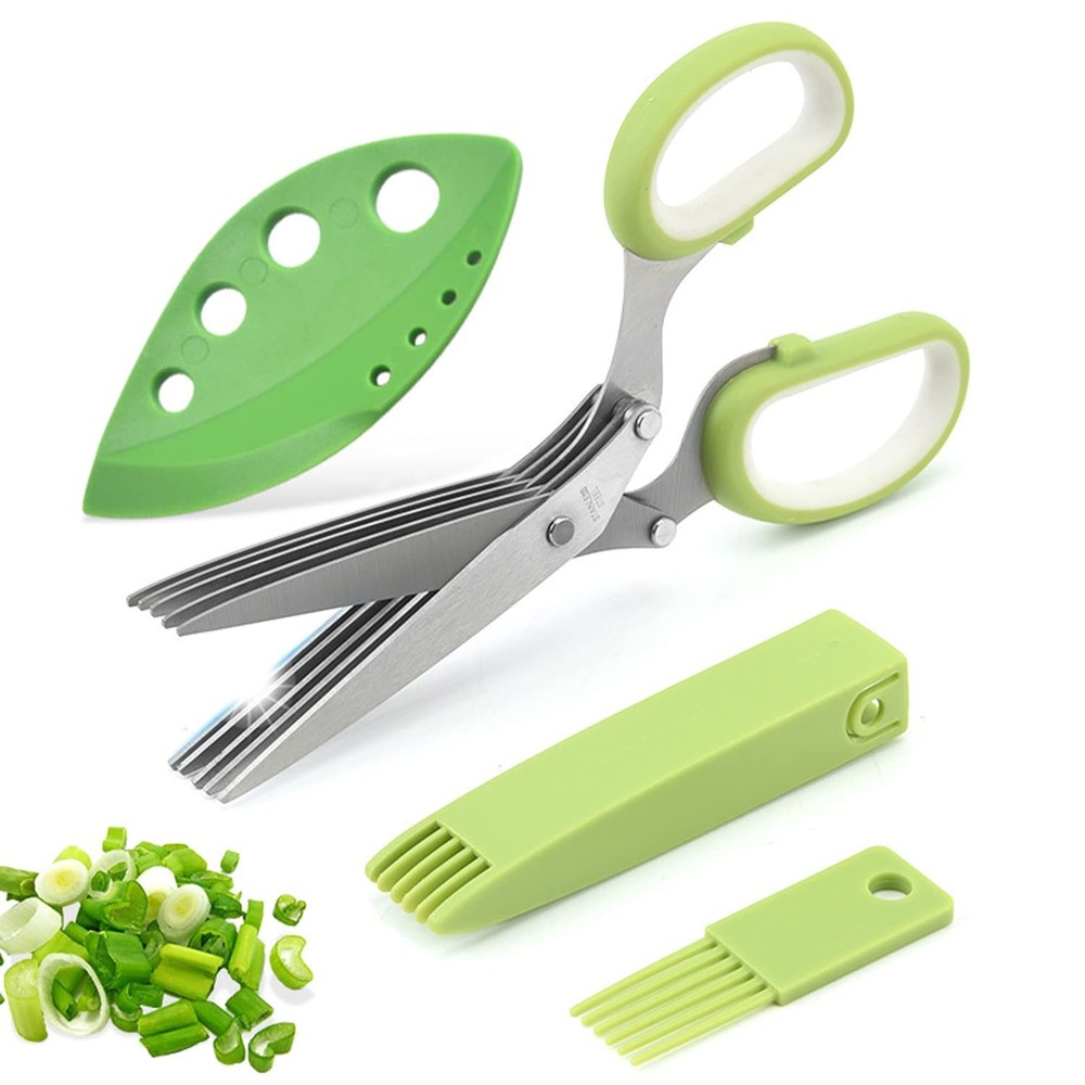 Herb Scissors Set,Multipurpose 5 Blade Kitchen Herb Cutter with Safety Cover ...