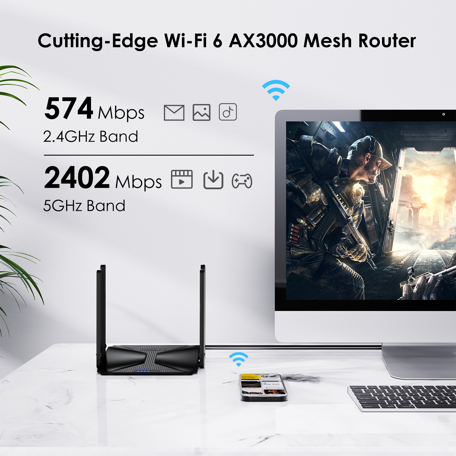 BE3600 WiFi 7 Mesh Router Dual Band Gaming Router 3000Mbps WiFi6 Wireless Router