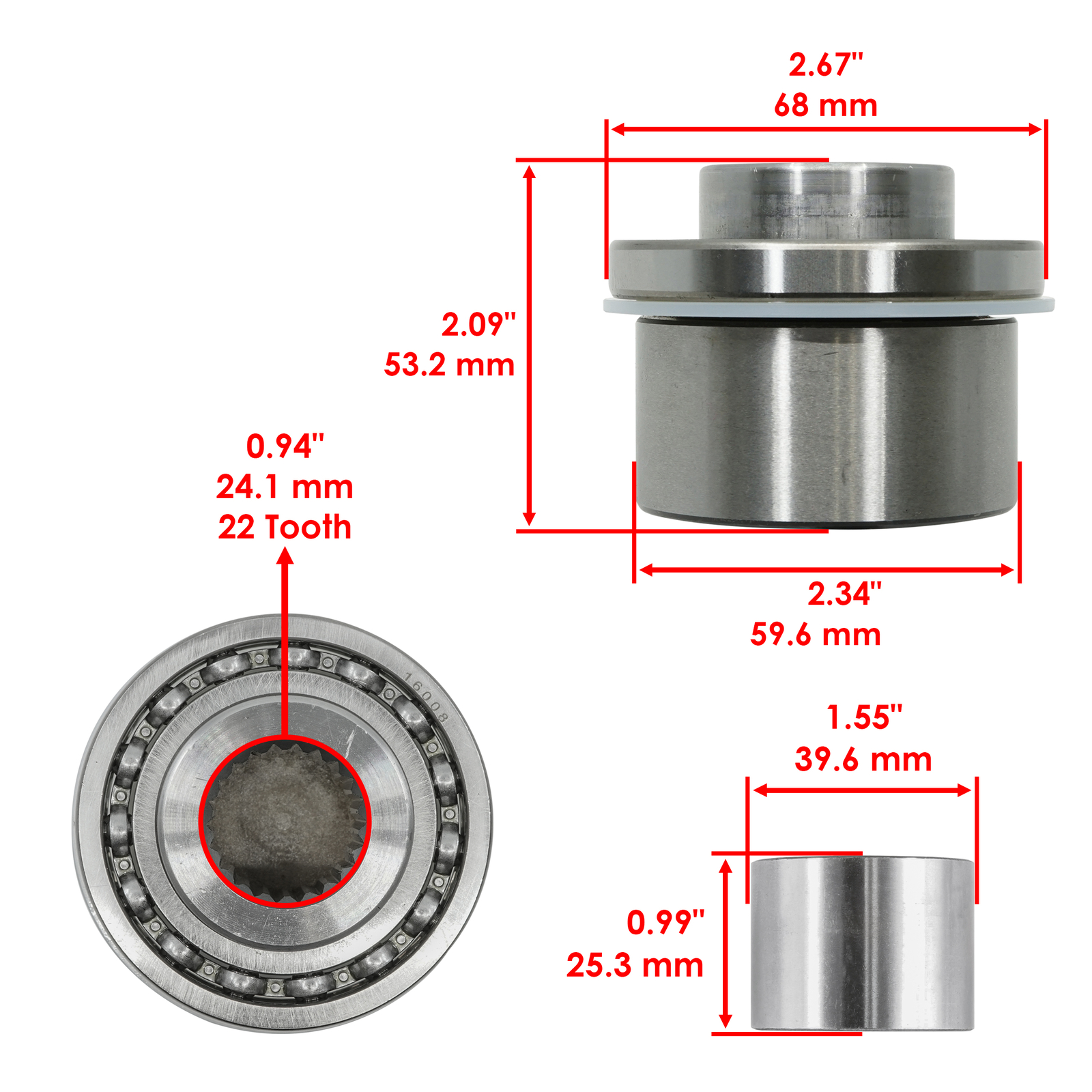 Caltric 3236649 3236053 3236355 Front Differential Output Hub Assy for Polaris