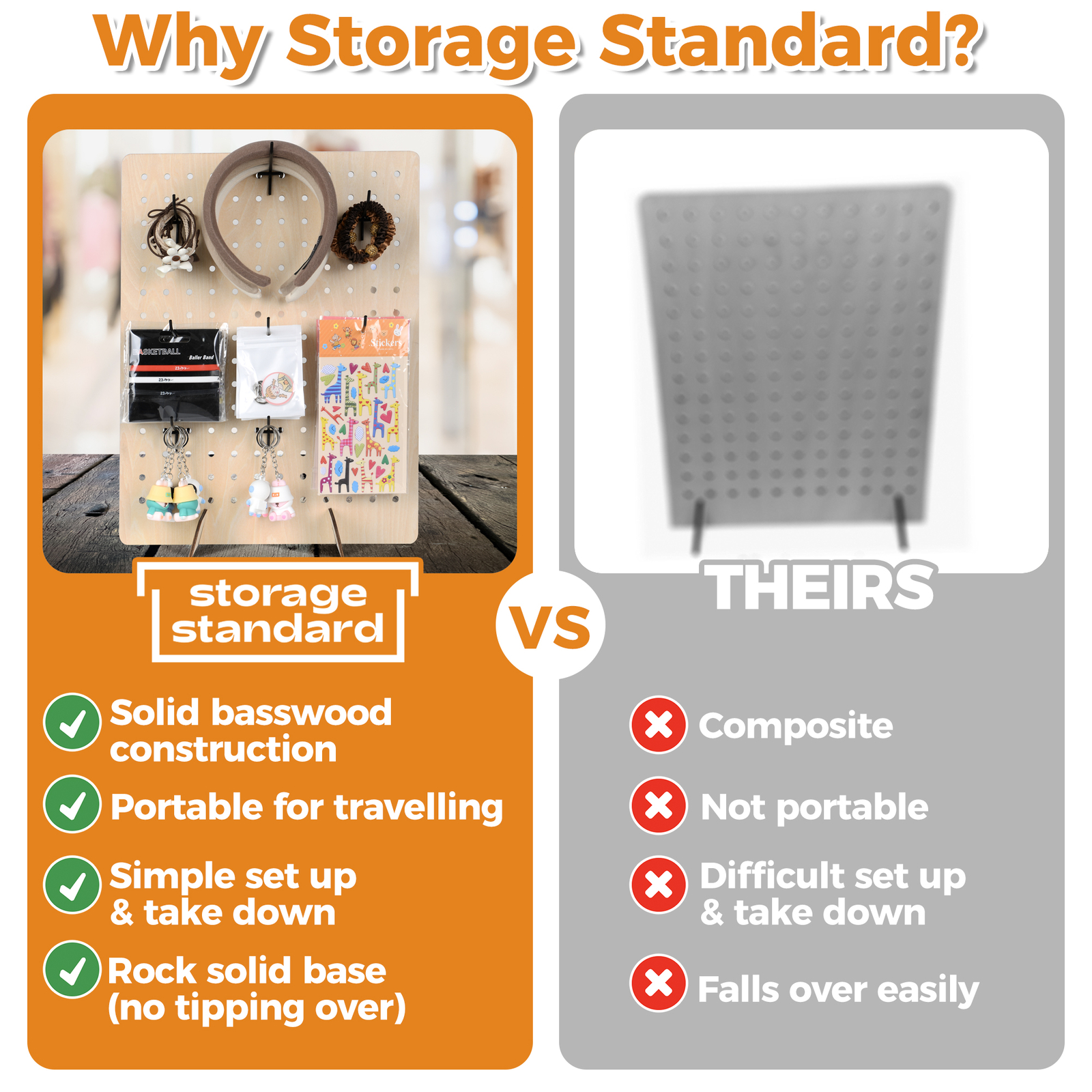 Wooden Pegboard Display Necklace Holder Stand Retail Display Rack, 17" x 13"