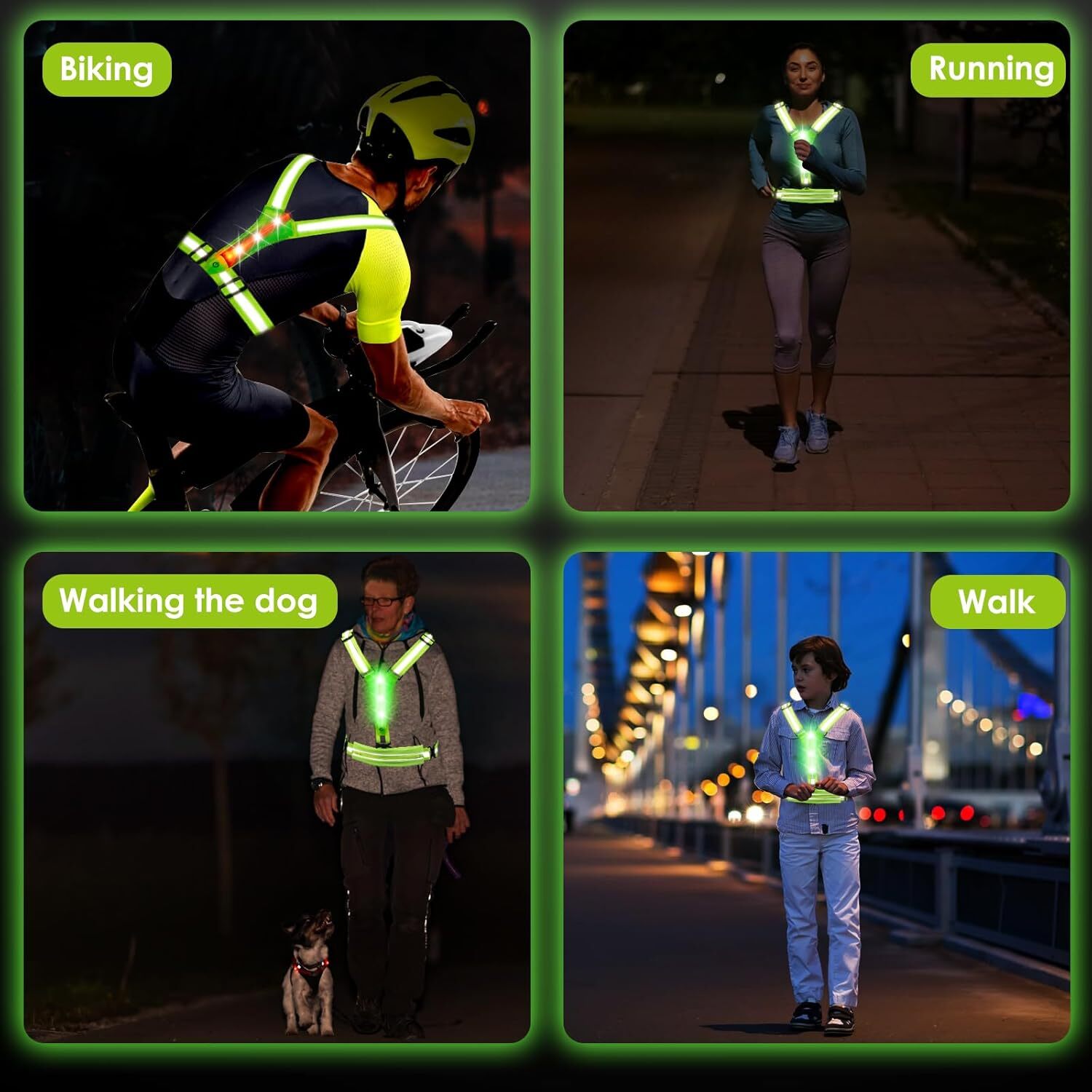 LED Reflective Light Up Safety Running Vest for Biking Walking at Night High