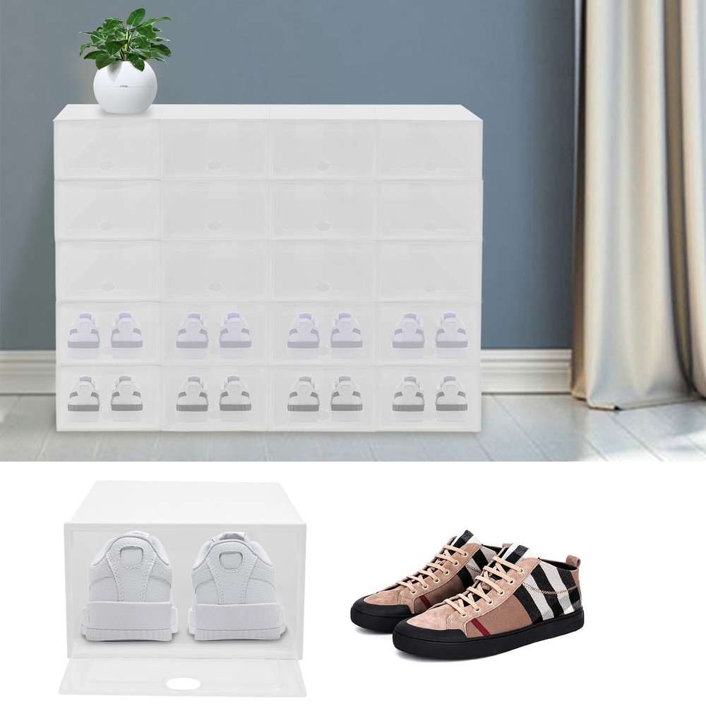 20pcs Shoe Storage Box Stackable Durable Plastic Sneaker Display Case Organizer