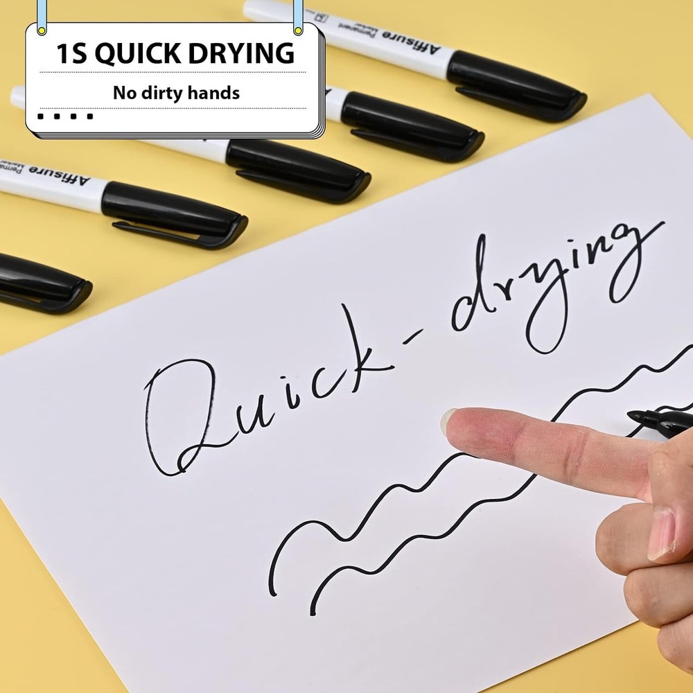 Affisure Permanent 60 Pack Black Permanent Markers, bulk, quick drying