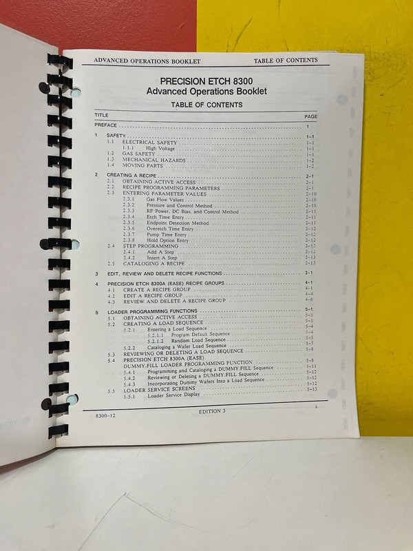 APPLIED MATERIALS 8300 Precision Etch 8300 Advanced Operations Booklet
