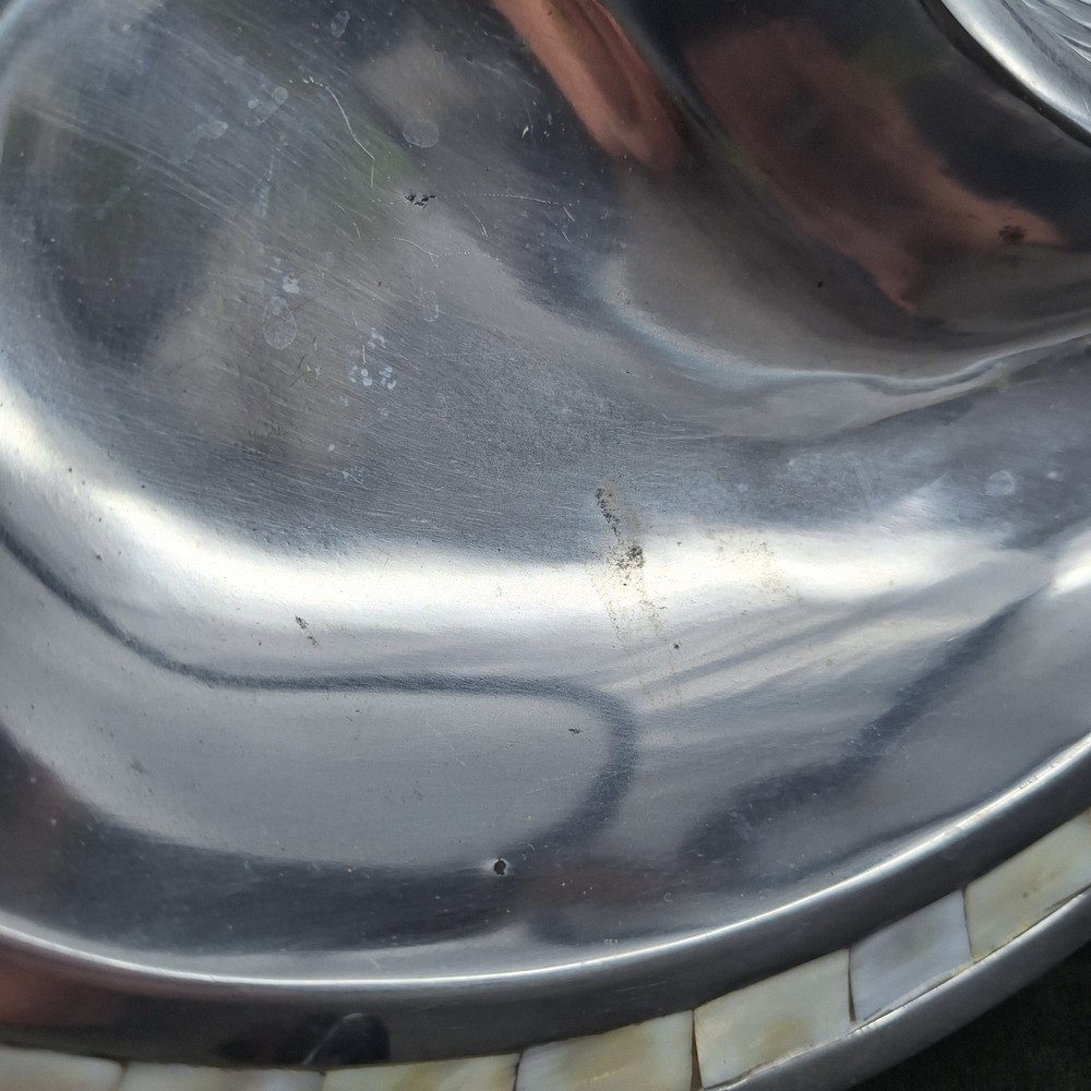 Towle Silversmith 12" Divided Bowl Mother of Pearl inlaid edge Made in India