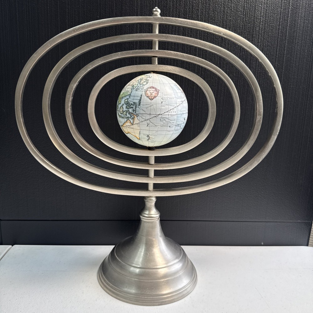 Armillary Sphere Silver Pewter Rotating Spinning Globe