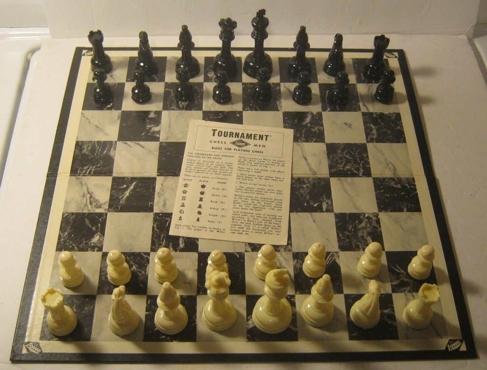 1968 E.S. LOWE Tournament Chessmen Set COMPLETE in Box w Instructions!!