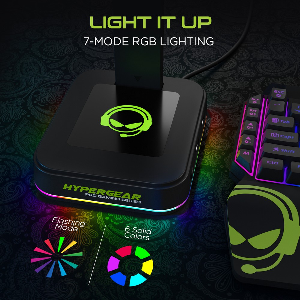 HyperGear RGB Command Station Headset Stand with Light Effects and Charge