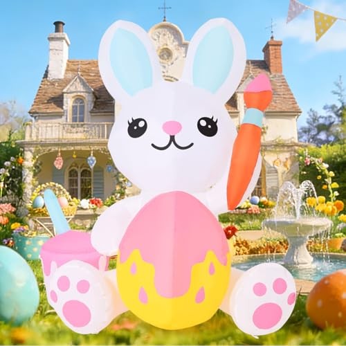 5 FT Easter Inflatables Bunny Outdoor Decorations Cute Bunny Draw Easter Eggs