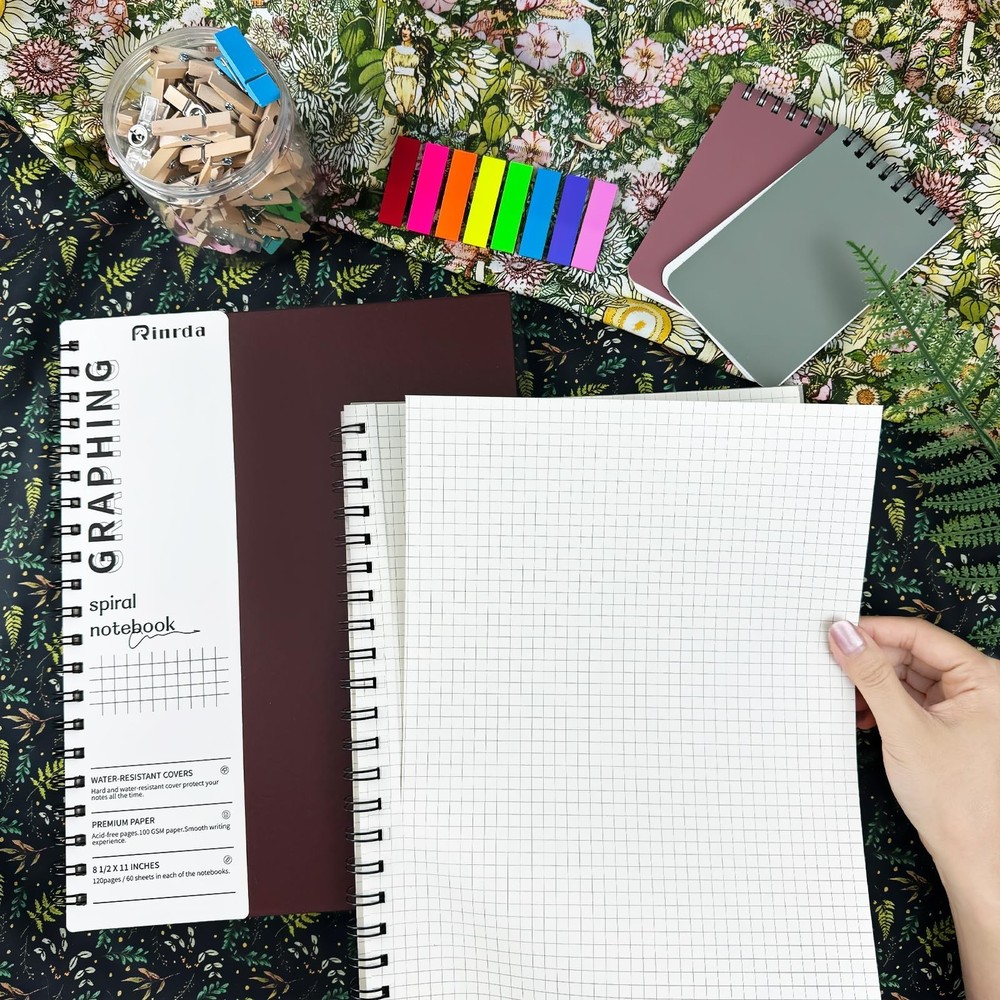 Graph Paper Notebook Spiral Notebook 8.5" x 11"-4 Pack Grid Paper Notebook Gr...