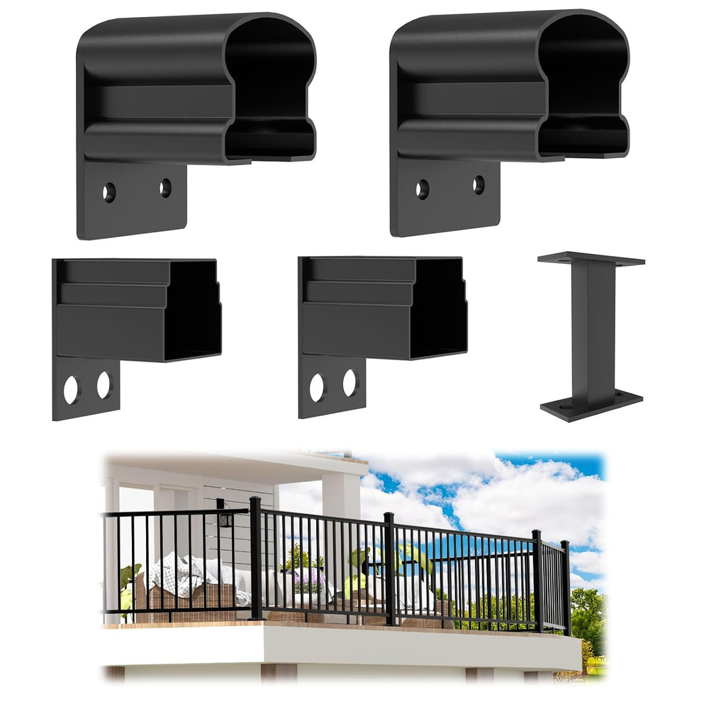 4 Pack Aluminum Fixed Railing Bracket with Level Foot, Railing Bracket Connector