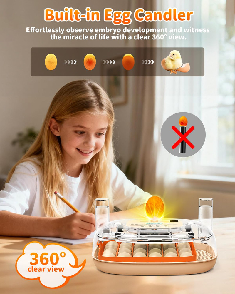 Egg Incubator for 24 Chicken Eggs with Automatic Turner, Digital Temperature Con