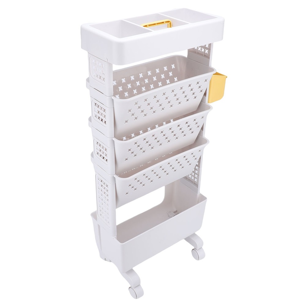 Rolling Book Cart 5 Tier PP Multi-Functional Movable Storage Book Rack Utility