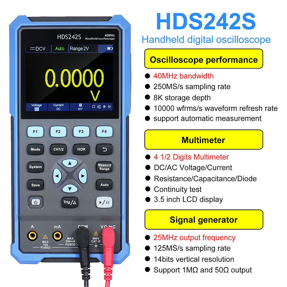 For OWON HDS200 Handheld Digital Oscilloscope 2CH+1CH Waveform Generator USB