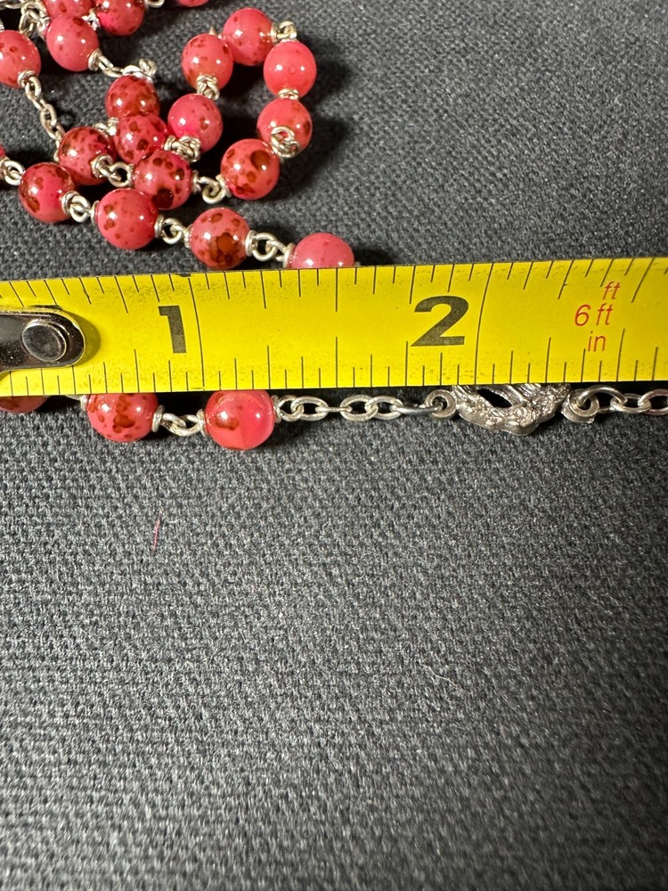 Pink Bead Rosary Silver Tone Crucifix