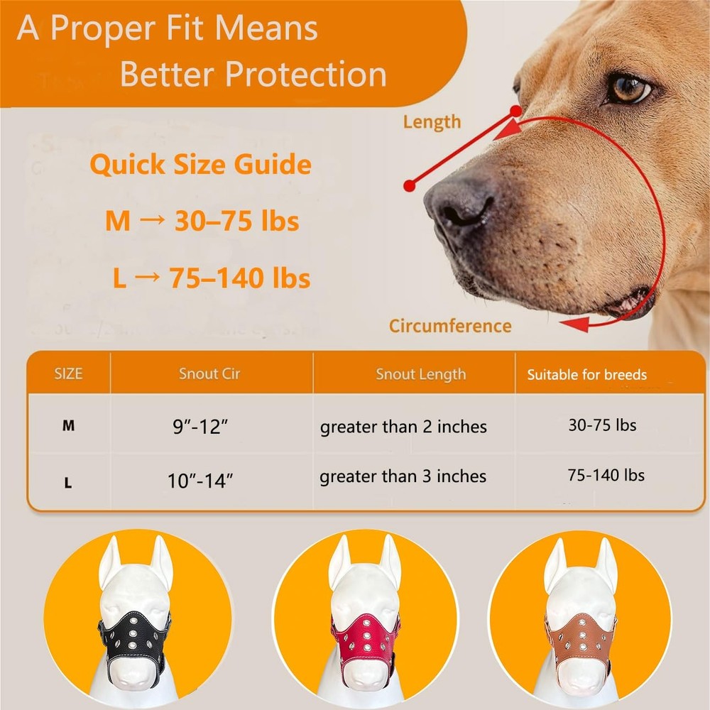 Leather Dog Muzzle for Medium & Large Dogs – Adjustable & Secure Fit, Lightwe...