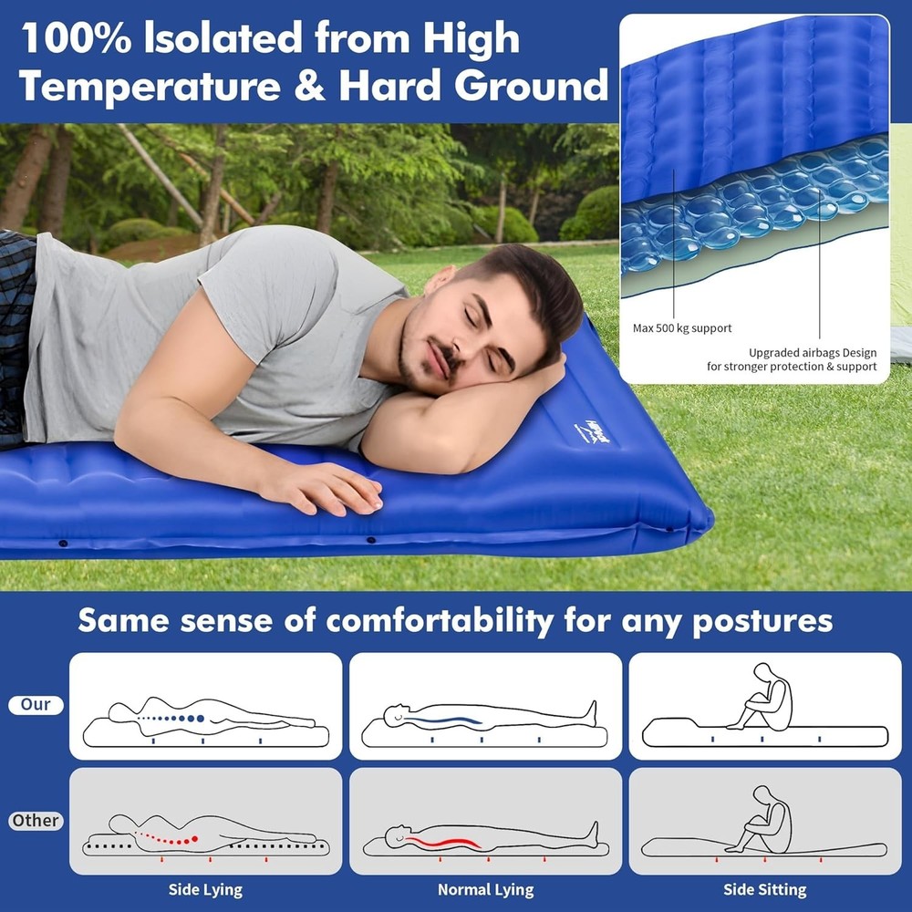 Convenient 4" Extra-Thick Inflatable Sleeping Mat for Camping & Backpacking
