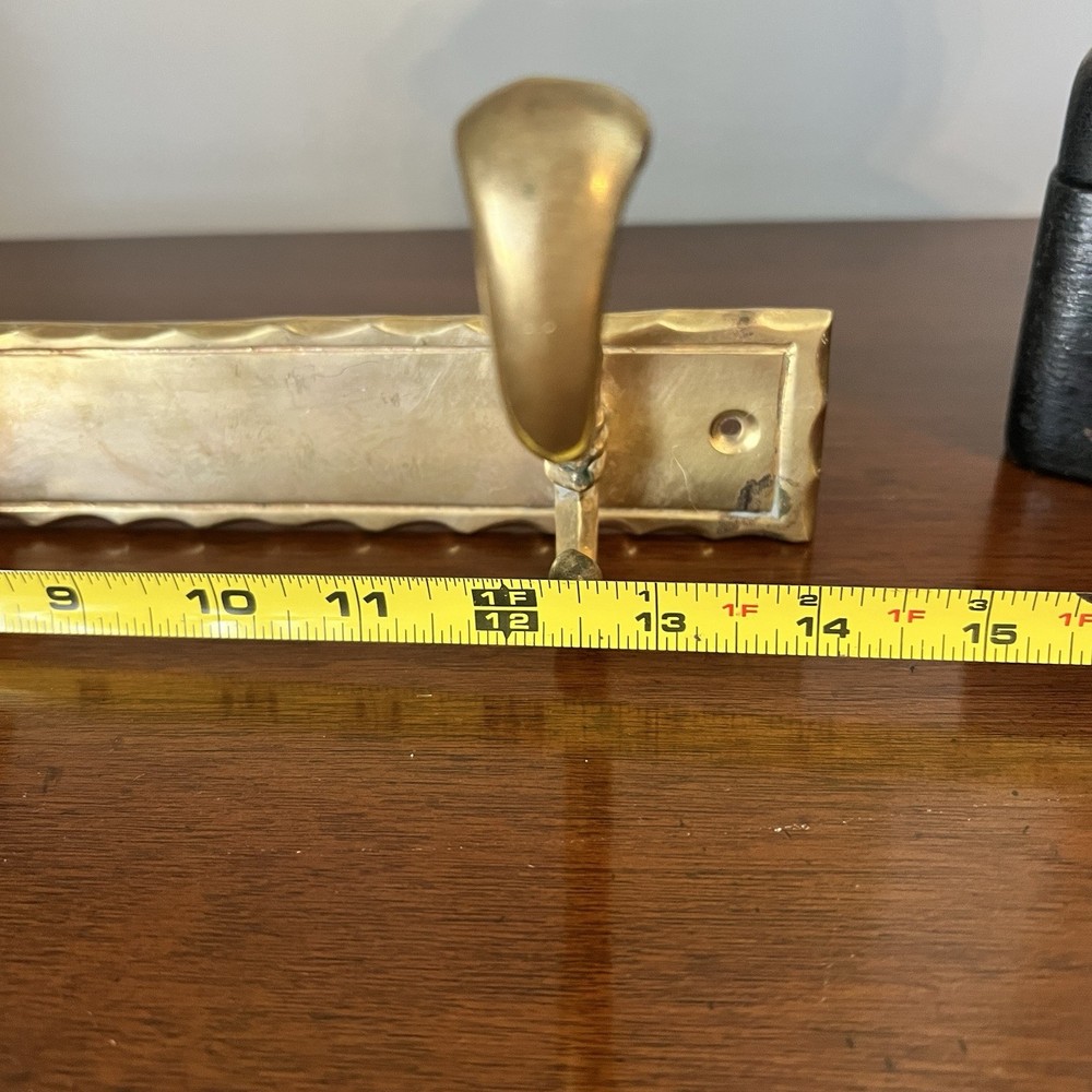 Vintage Solid Brass Wall Coat Rack 3 Hook Hat Rack Hammered Brass 15 Inch