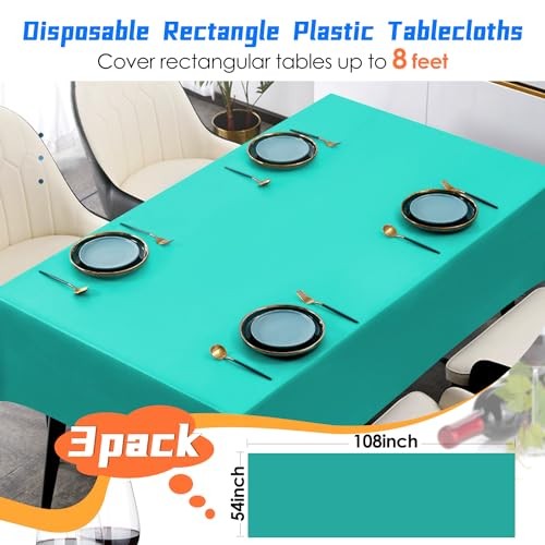 3 Pack Plastic Tablecloth Disposable Rectangular Table Cloth 54 Rectangle Teal