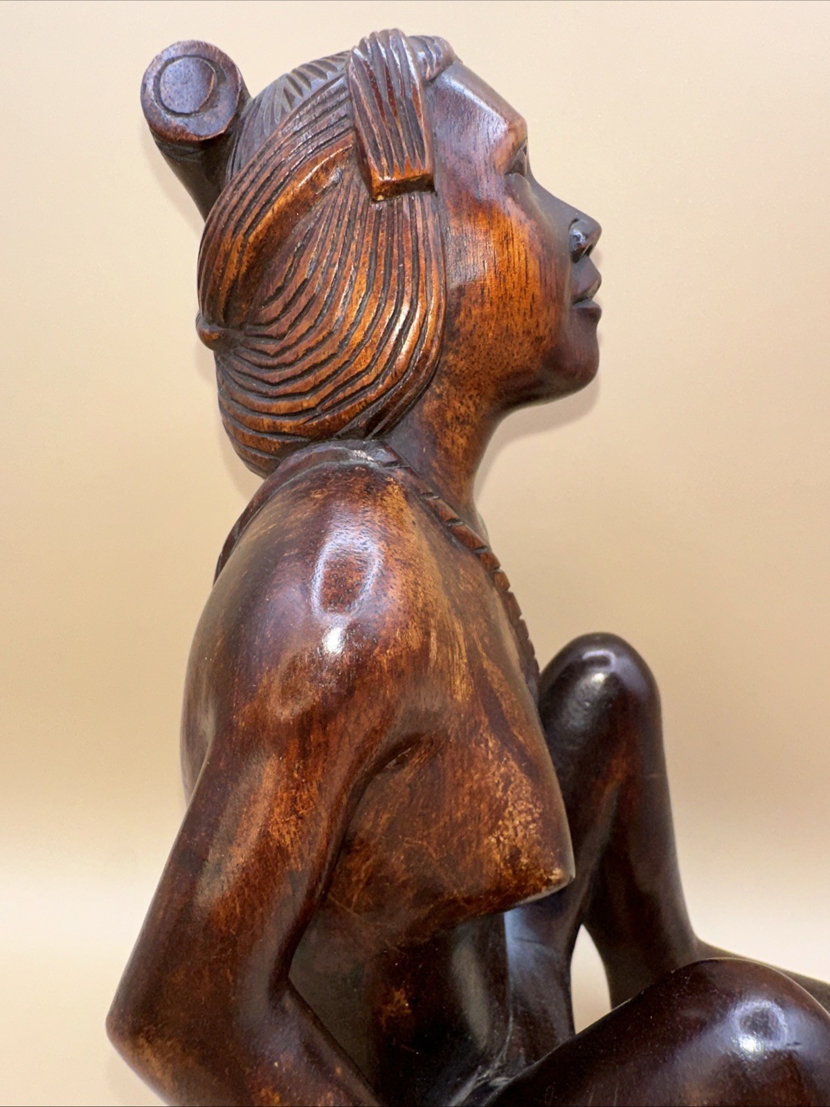 RARE!! VTG AFRICAN MAKONDE MAASAI HAND-CARVED EBONY WOOD SEATED WOMAN SCULPTURE