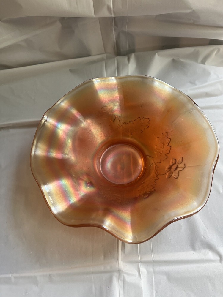 VTG Ruffled Marigold Carnival Glass Bowl Dogwood Pattern