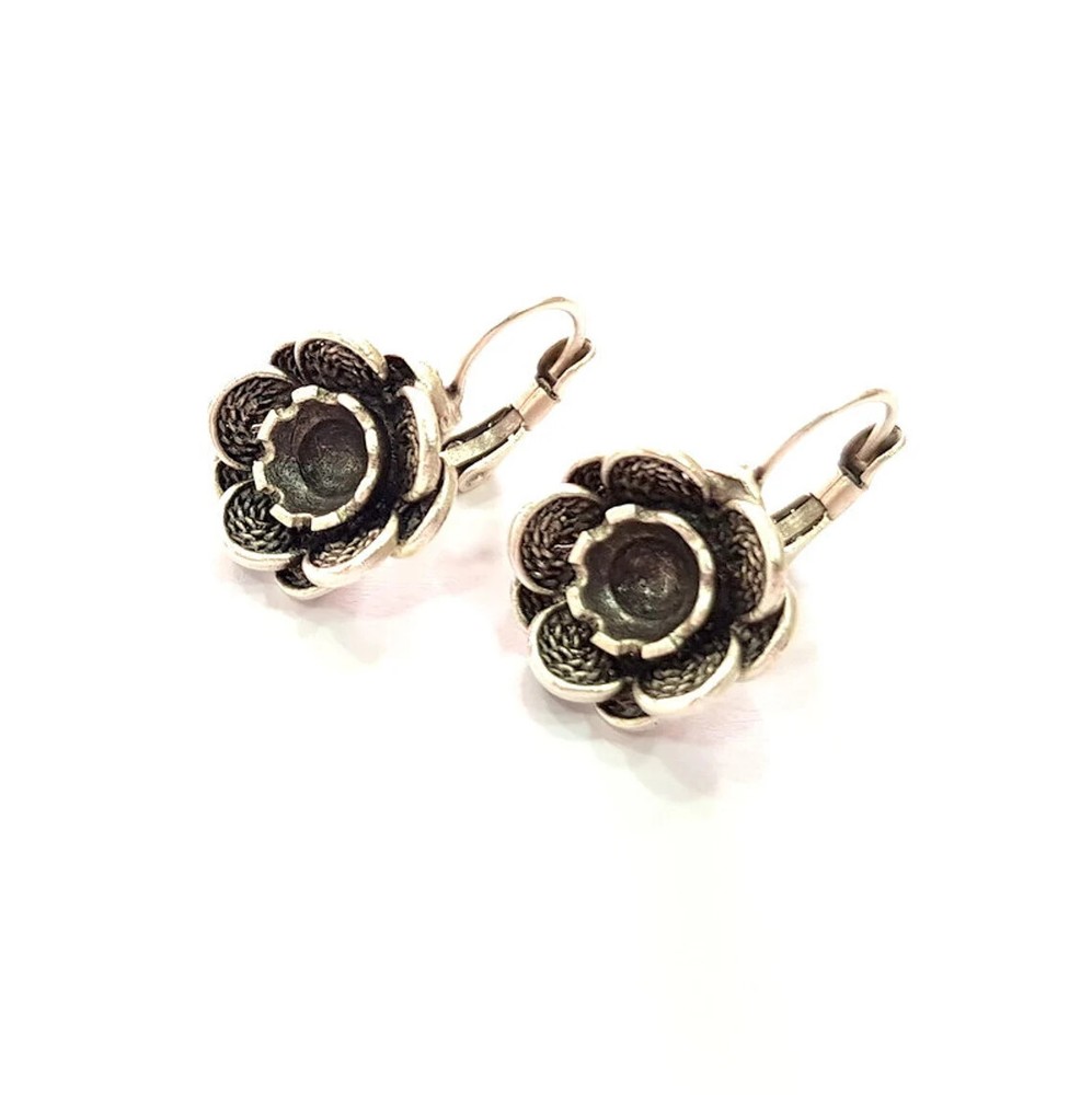 Flower Dangle Forest Earring Blank Base Settings Silver Resin Cabochon inlay