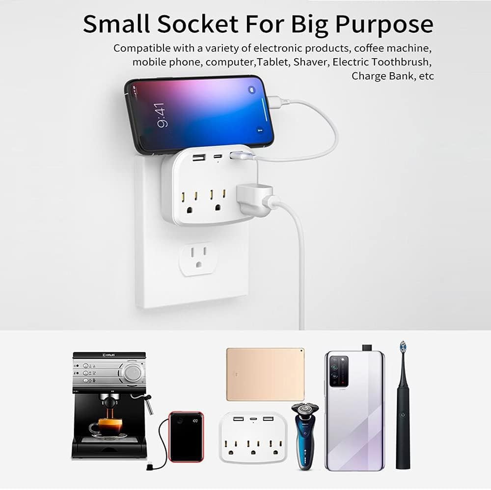 2 Conector Multiple De Corriente Con USB/C Para Pared Viaje Cargar Celulares Set