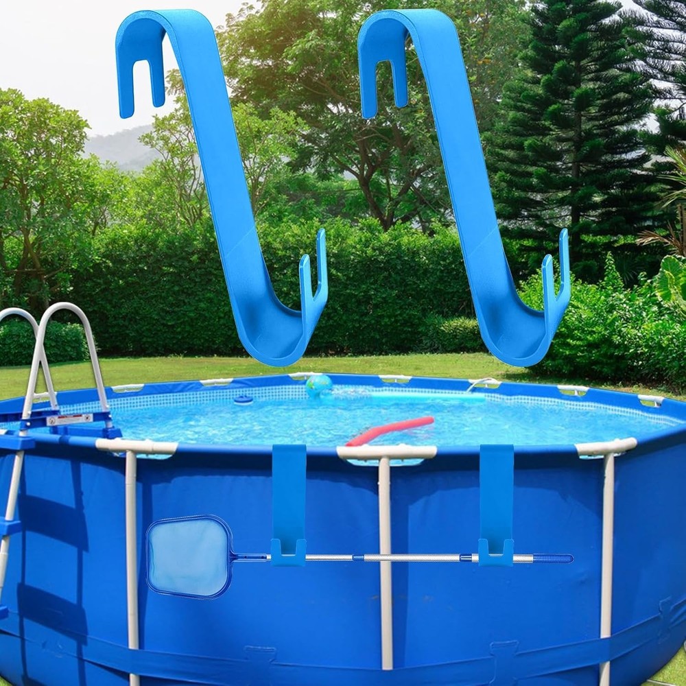 2Pcs Pool Skimmer Hooks - Plastic Leaf Rake Hangers for Above Ground Pools - ...