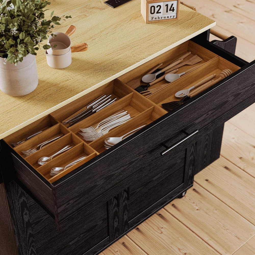 Kitchen Island with Storage, Rolling Kitchen Island on Wheels with Drop Leaf, Ch