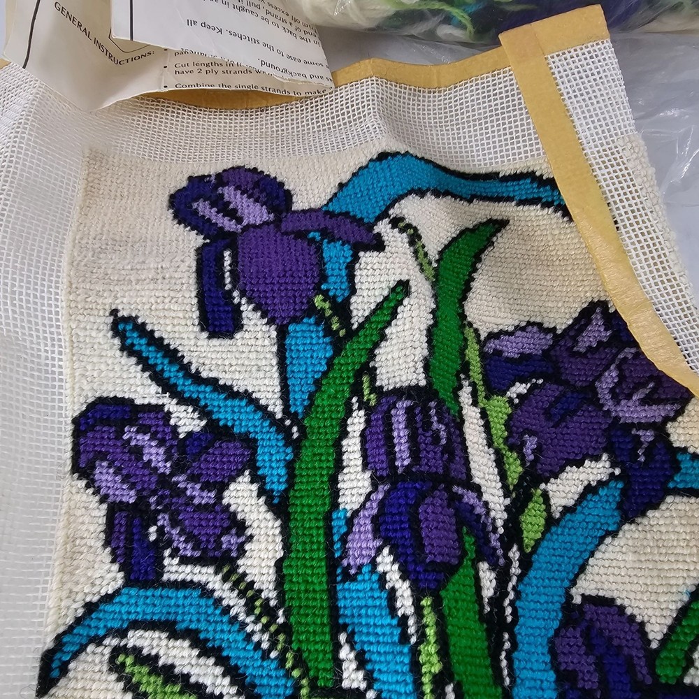 Iris Needlepoint Kit Trio3 Finished Extra Yarn & Canvas