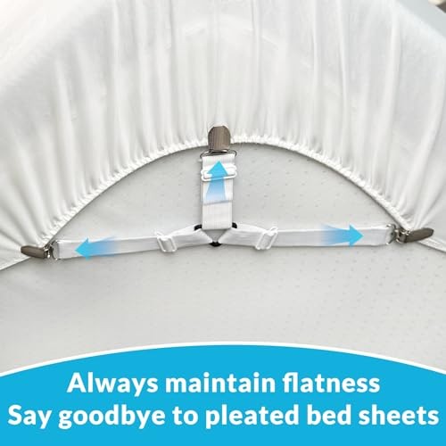 Bed Sheet Straps, 4-Pack Adjustable Bed Sheet Clips - Easy Install 4 Pack White