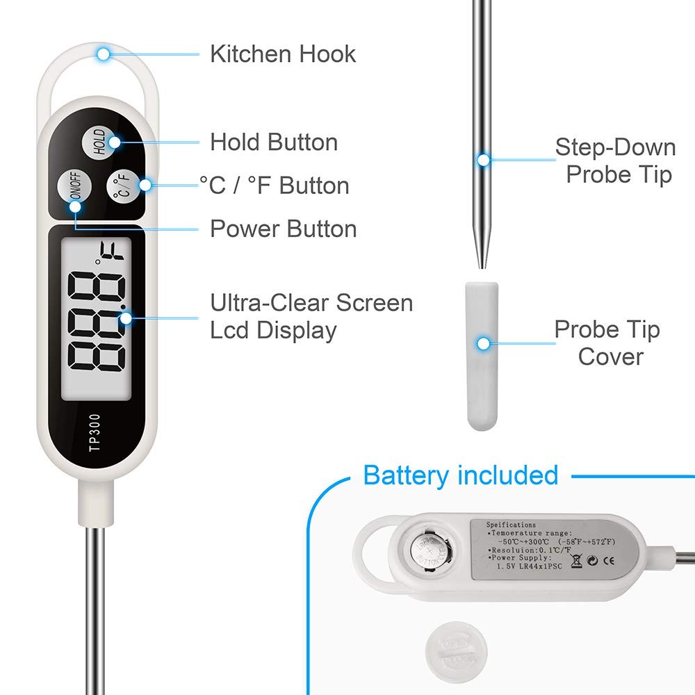 Digital Instant Read Meat Thermometer Kitchen Cooking White