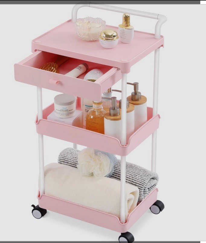 ToolF 3 Tier Rolling Storage Cart - Light Pink