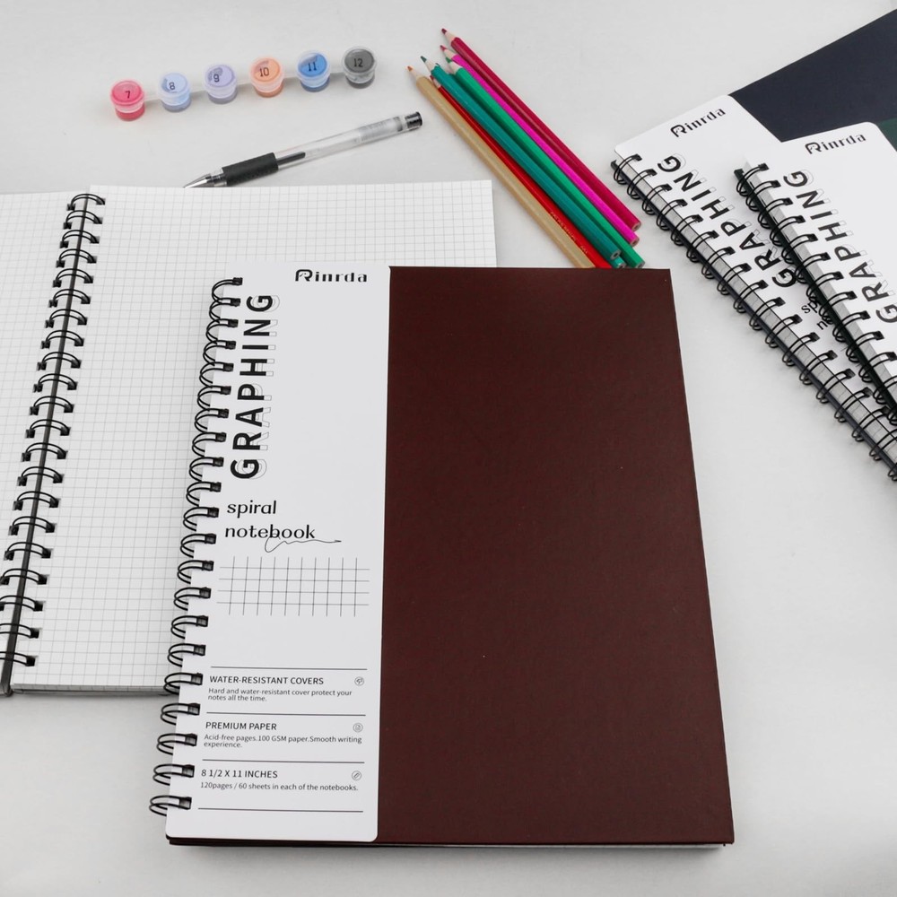 Graph Paper Notebook Spiral Notebook 8.5" x 11"-4 Pack Grid Paper Notebook Gr...