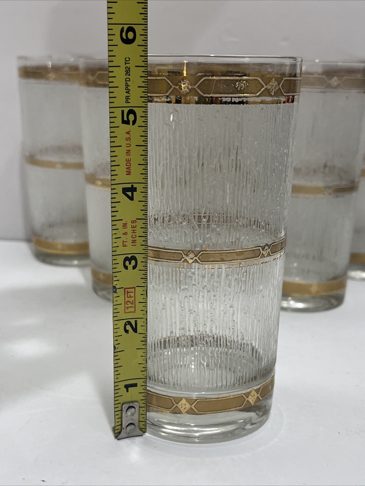 Culver Icicle Glass Textured Gold Set Of 6 Tumbler Glasses