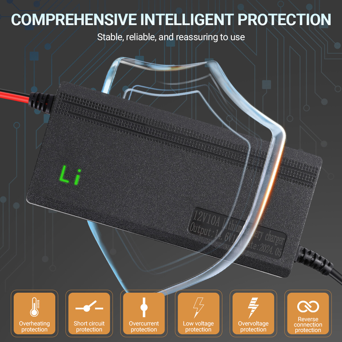 14.6V 10-Amp Smart Fast Charger For 12V Lithium Iron Phosphate (LiFePO4) Battery