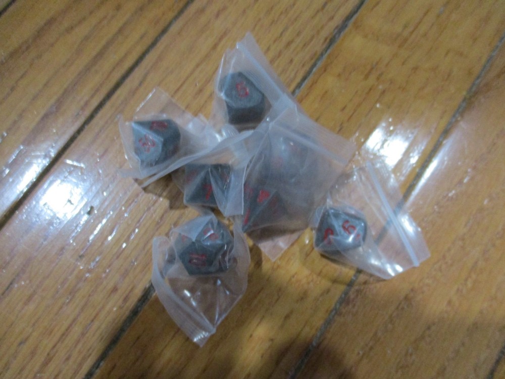7 Piece Polyhedral Metal Dice Set Grey w/Red