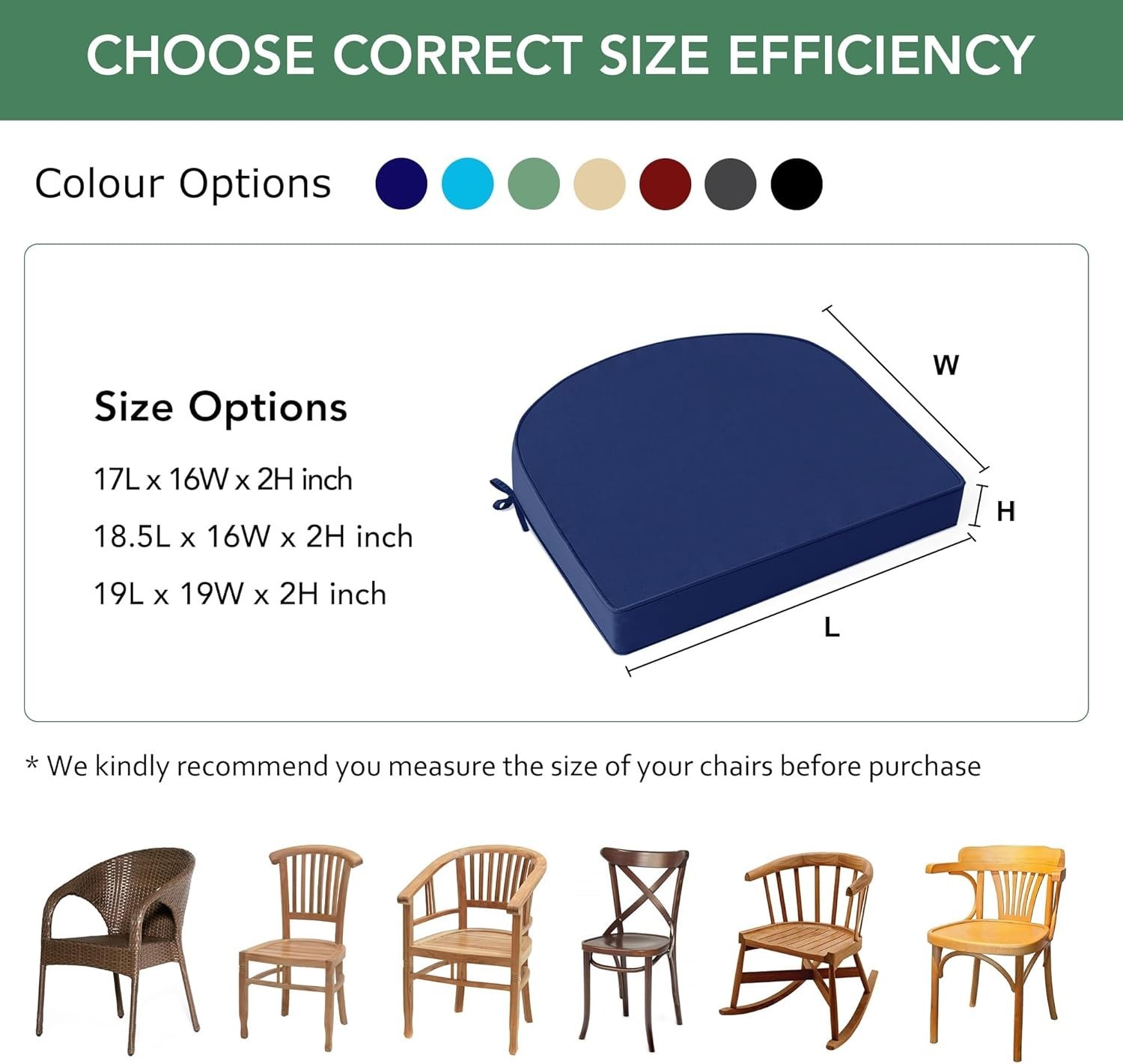 Outdoor Chair Cushions Set of 4, Outdoor Cushions for Patio Furniture, Water Res