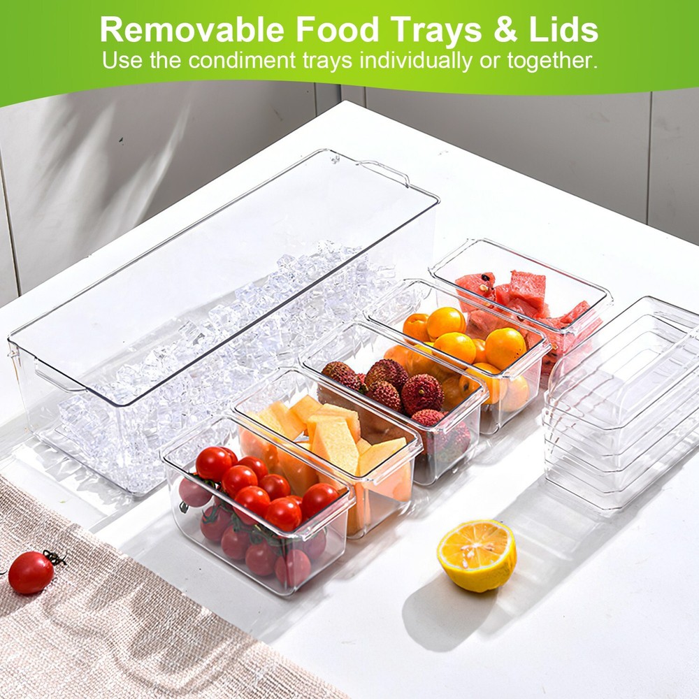 Ice Chilled Box Condiment Caddy Serving Tray Container Bar Garnish Bin Holder