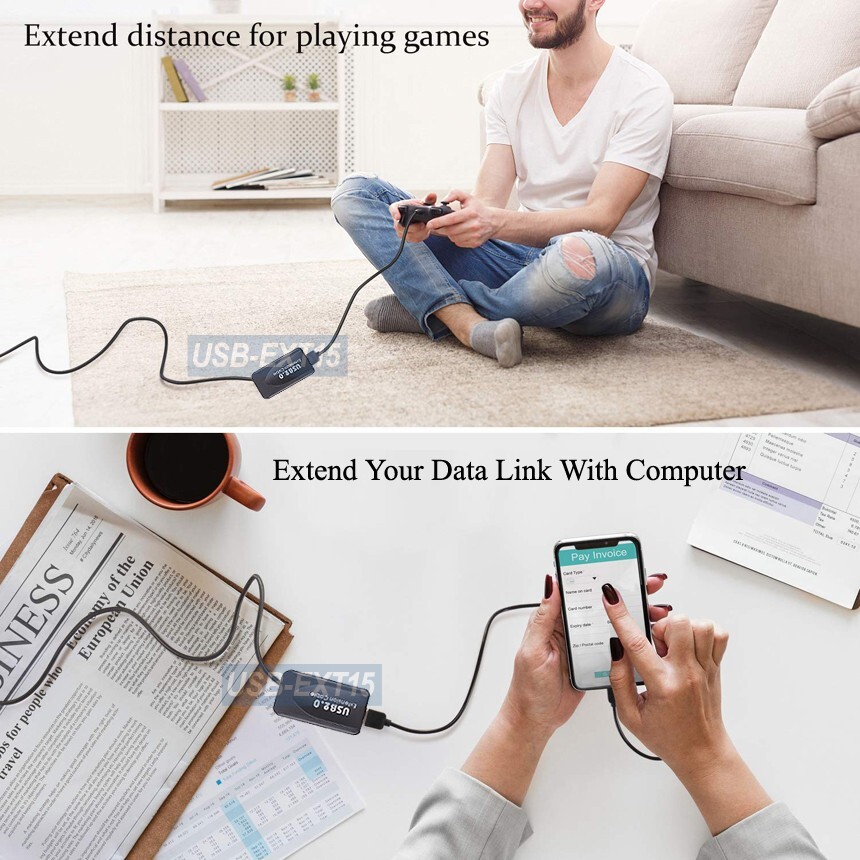 Premium USB 2.0 Active Extension Cable With Data Repeater - 33 Feet