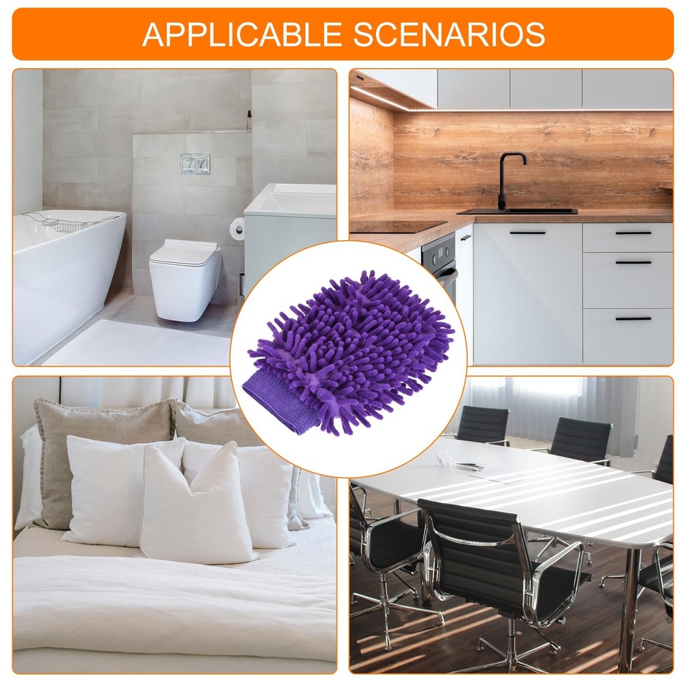 2Pcs Microfiber Chenille Dusting Wash Mitten Set for Cleaning Purple