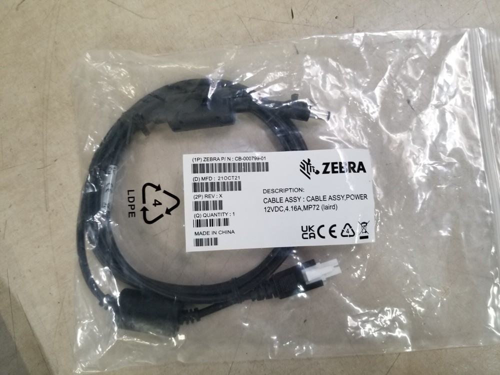 Zebra Power Cable Assembly 12VDC 4.16A