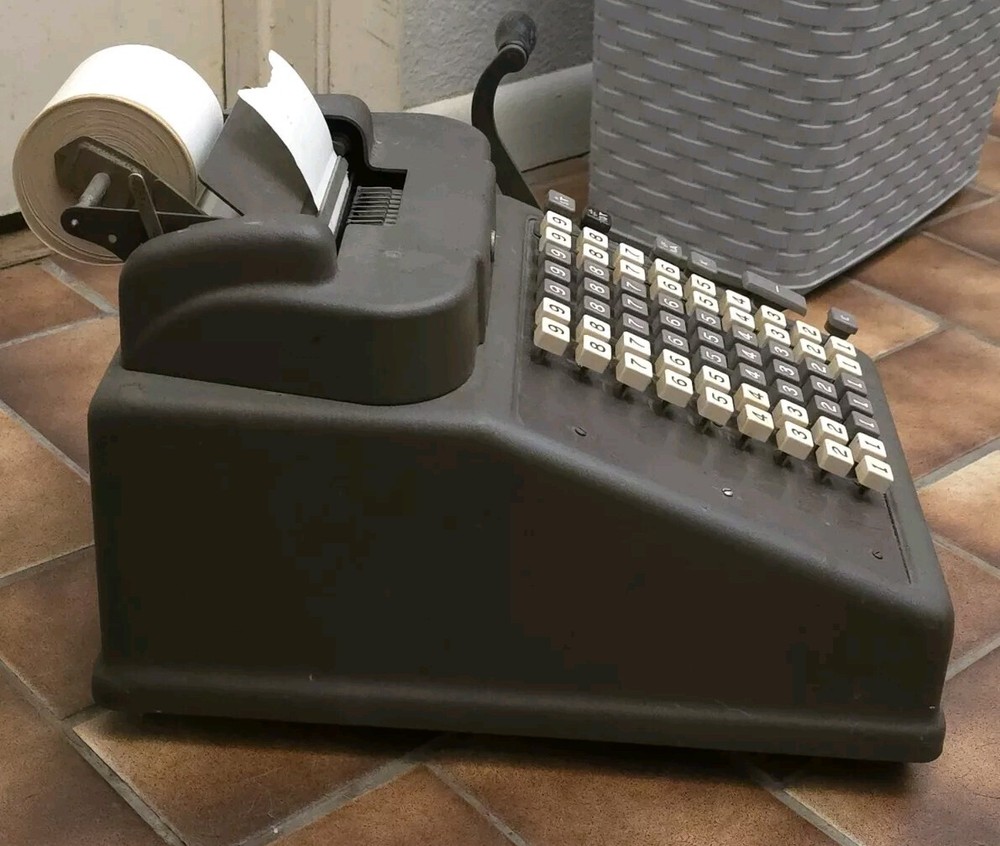 Burroughs Adding Machine Hand Crank With Cover Vintage