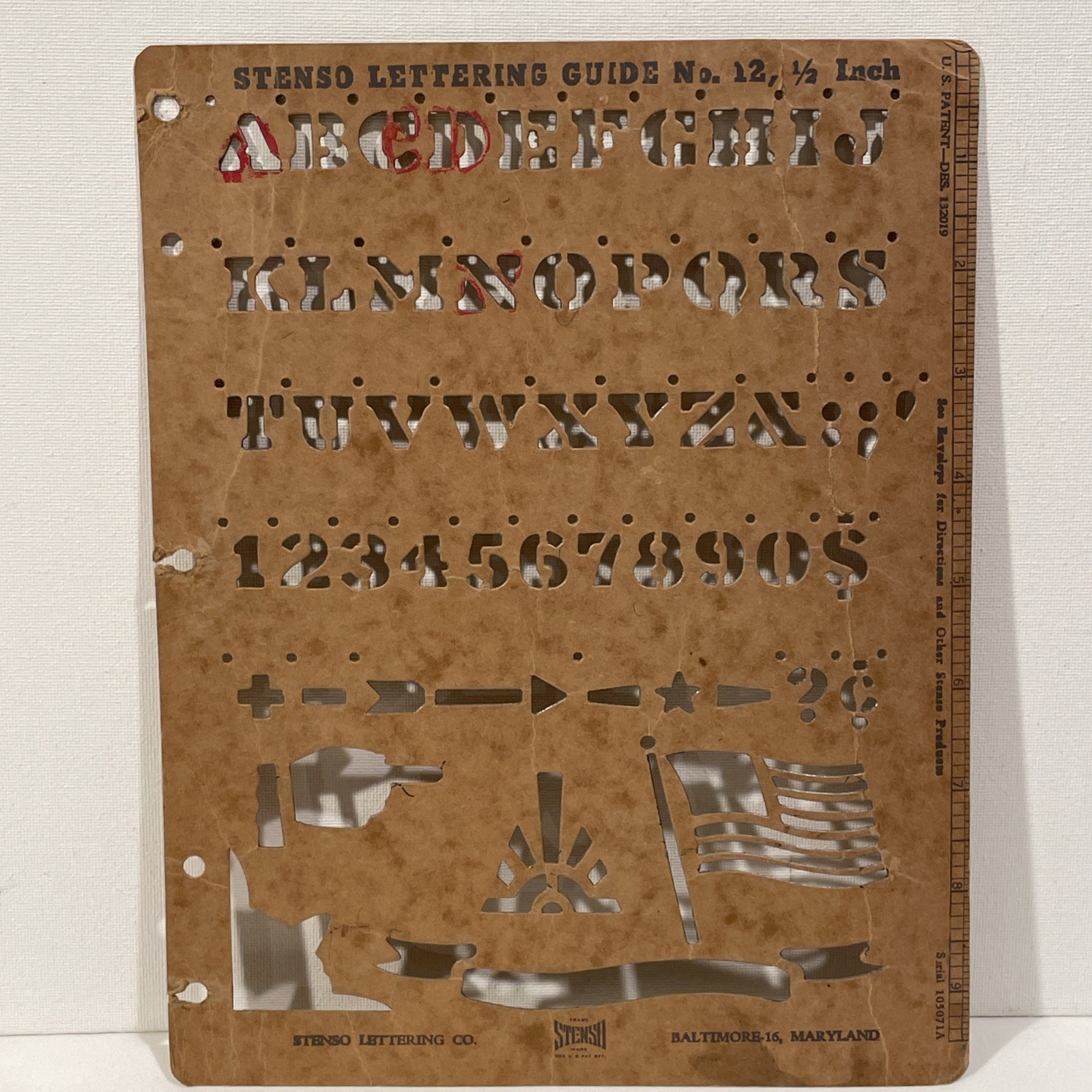 Vintage 1960’s Stenso Lettering Co - Lettering Guide Stencil No. 12, 1/2 Inch