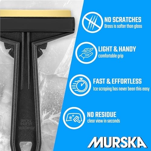 Efficient Brass Blade Car Ice Scraper - 2 Pack Windshield Snow Remover for Winte