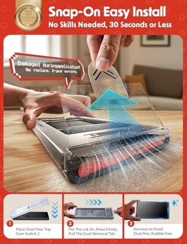 2 Pack Tempered Glass Screen Protector for Nintendo Switch - Auto-Dust Removal,