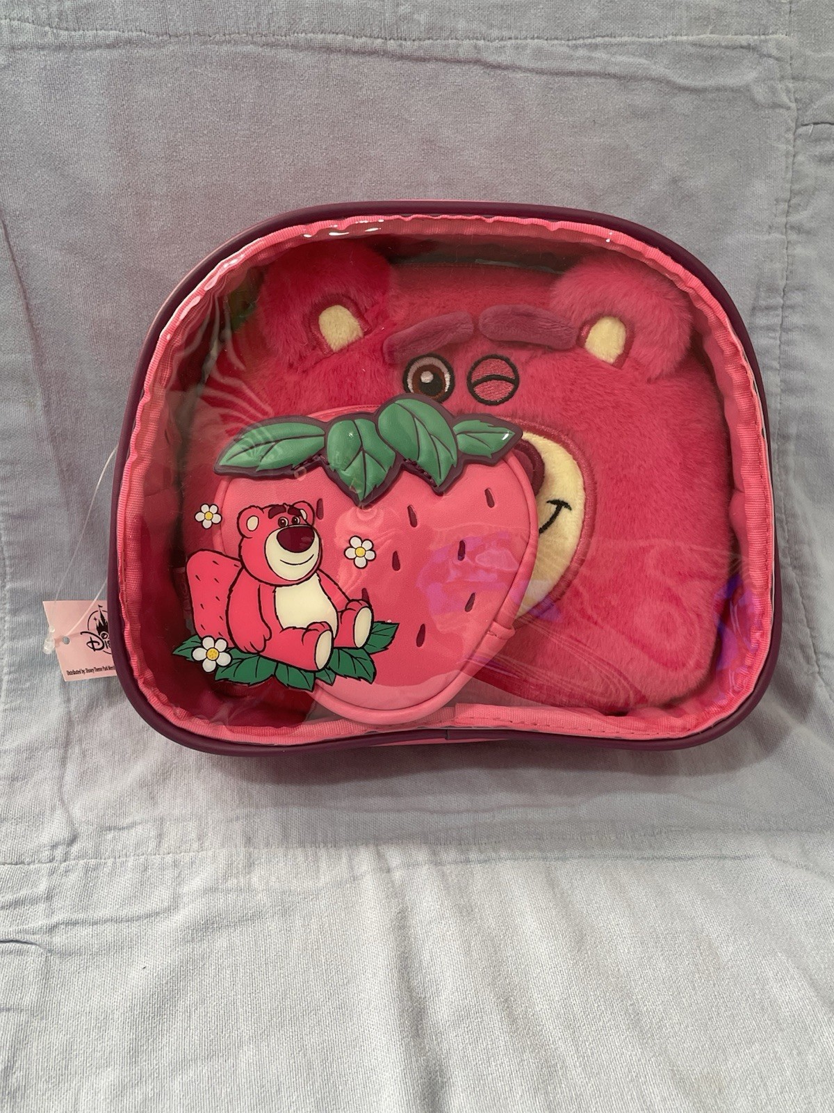 NEW Walt Disney Parks Pixar Toy Story 3 Lotso 3-Piece Makeup Travel Cosmetic Bag