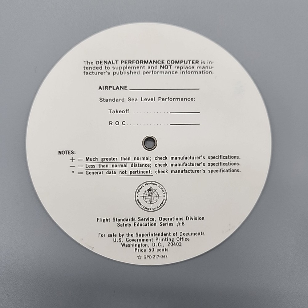 F P Denalt Performance Computer...Use With Fixed Pitch Propeller Airplanes