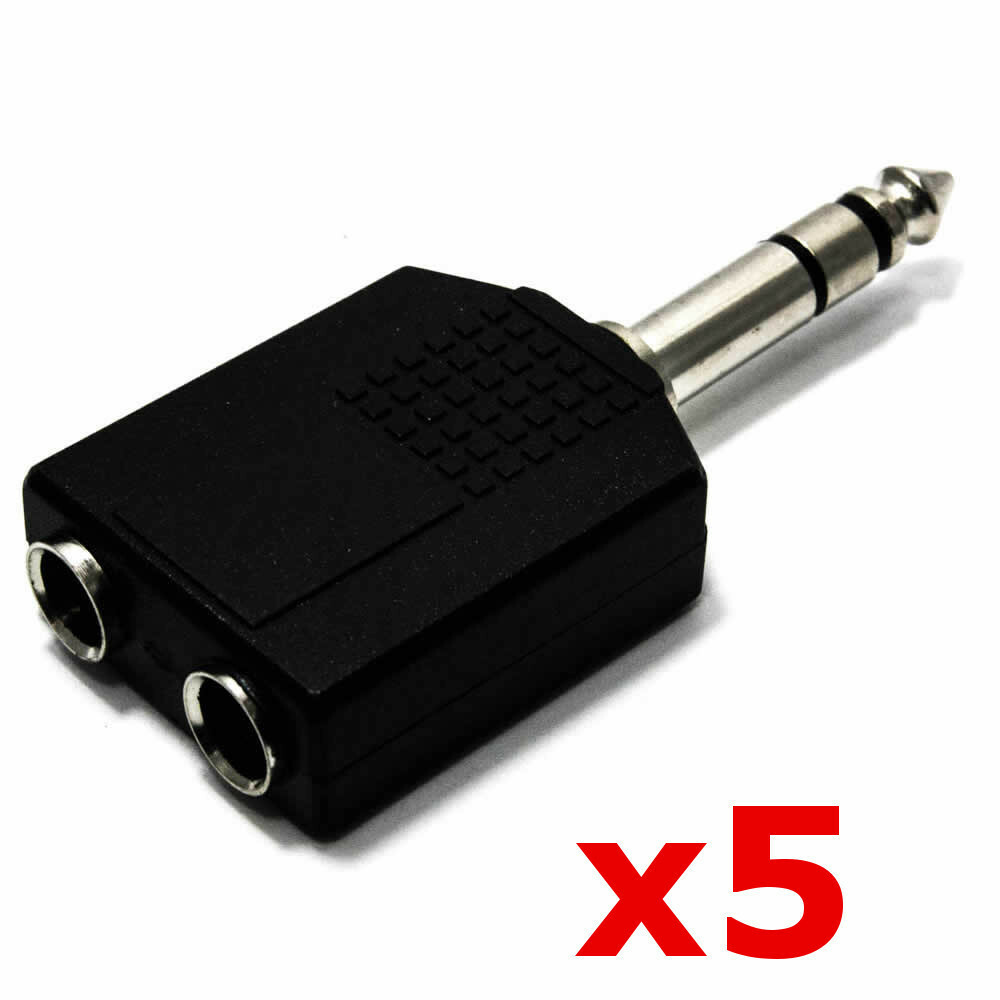 5 Pack - 1/4" Stereo Y Splitter - 6.35mm Dual Female to Male TRS Audio Adapter