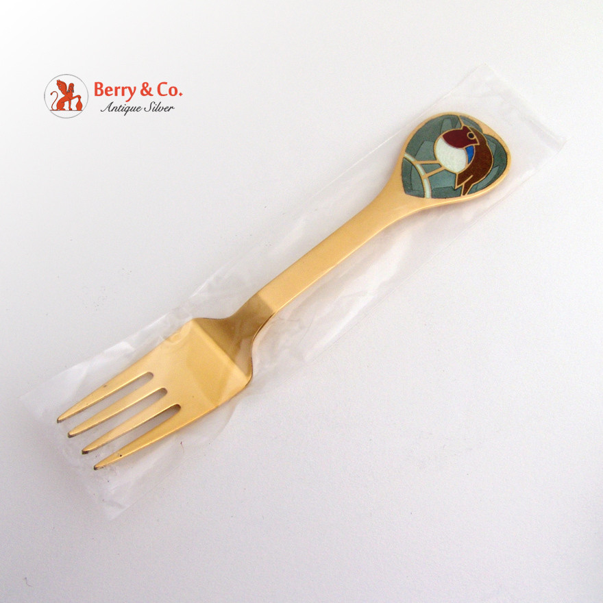 Red Robin Christmas Fork Michelsen 1981 Sterling Silver Denmark